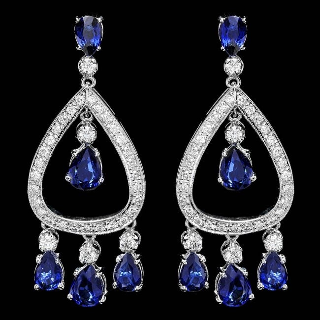 14k Gold 8ct Sapphire 1.10ct Diamond Earrings (1 of 5)
