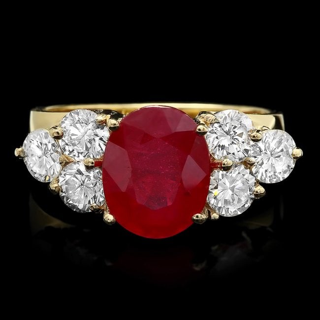 14k Yellow Gold 4.00ct Ruby 1.35ct Diamond Ring: Retail: $9,500.00 ****** 14k Yellow Gold 4.00ct Ruby 1.35ct Diamond Ring ****** Metal: 14k Solid Yellow Gold / Size: 7.5 / Total Item Weight: 5.00 grams / Country Made: United States / / Main Stone: