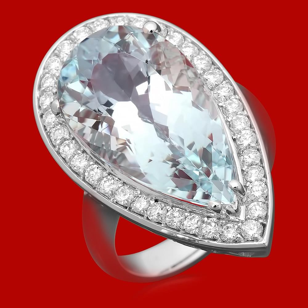 14k Gold 15.42ct Aquamarine 0.92ct Diamond Ring: Retail: $11,000.00 ****** 14k Gold 15.42ct Aquamarine 0.92ct Diamond Ring ****** Metal: 14k Solid White Gold / Size: 7 / Total Item Weight: 10.9 grams / Country Made: United States / / Main Stone: Aqu