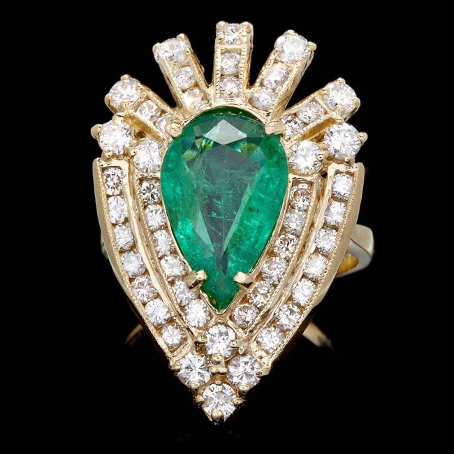 14k Gold 3.00ct Emerald 2.00ct Diamond Ring: Retail: $22,300.00 ****** 14k Gold 3.00ct Emerald 2.00ct Diamond Ring ****** Metal: 14k Solid Yellow Gold / Size: 6.75 / Total Item Weight: 8.0 grams / Country Made: United States / / Main Stone: Emer