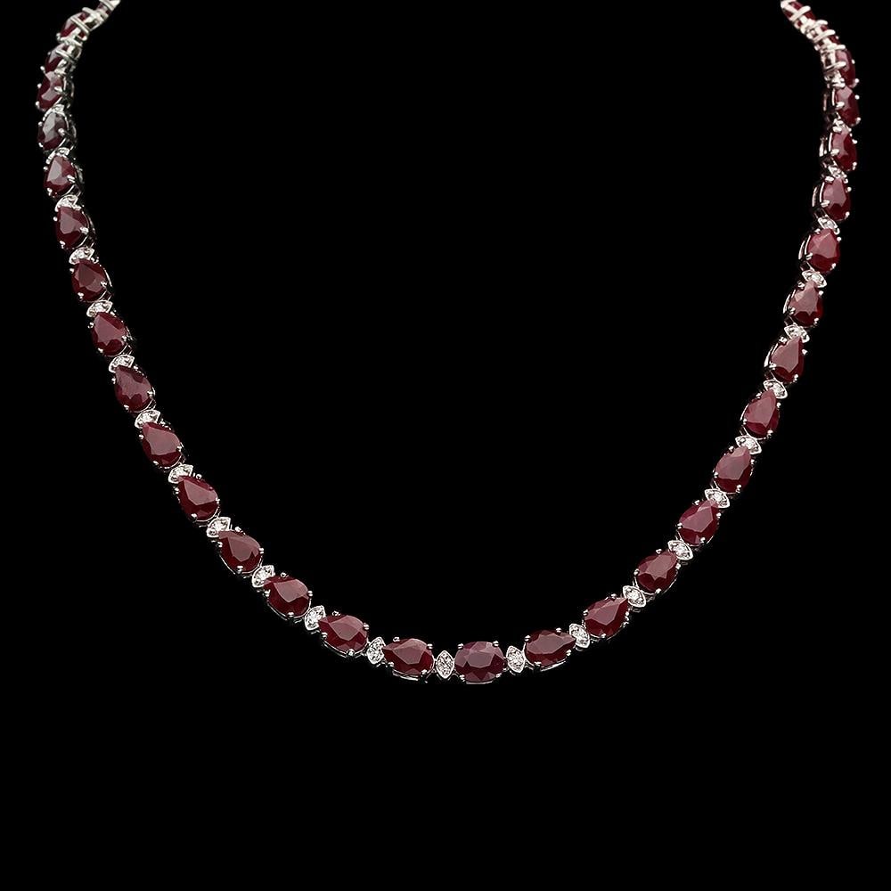 14K Gold 37.05ct Ruby 1.35ct Diamond Necklace (1 of 5)