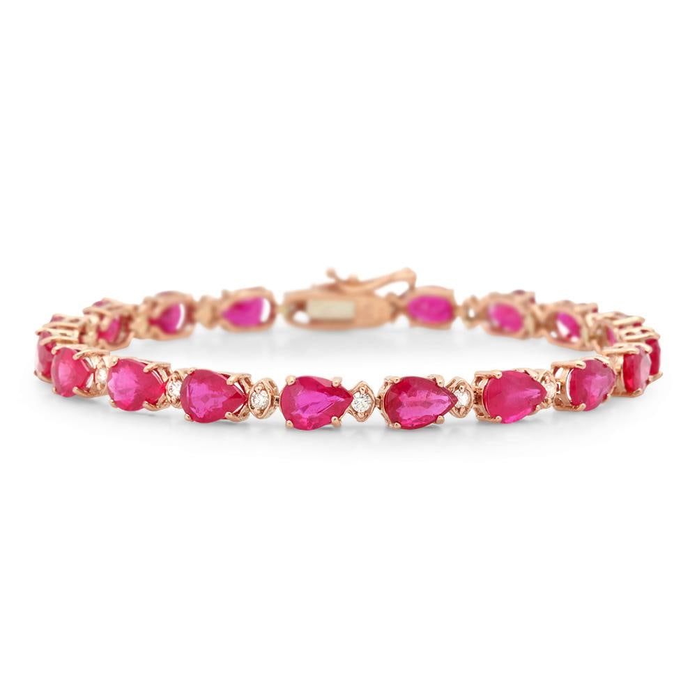 14K Gold 17.10ct Ruby 0.60cts Diamond Bracelet: Retail: $8,470.00 ****** 14K Gold 17.10ct Ruby 0.60cts Diamond Bracelet ****** Metal: 14K Rose Gold / Total Item Weight: 11.1 grams / Country Made: United States / Main Stone: Ruby / Color: Red / Cara