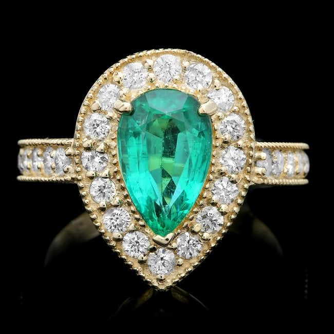 14K Gold 2.00ct Emerald 0.90ct Diamond Ring (1 of 3)