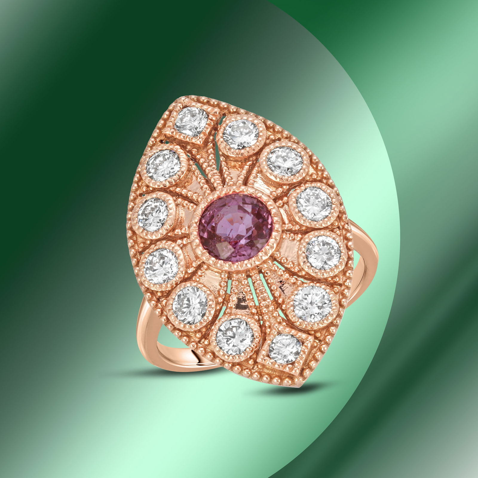 14K Gold 1.18cts Pink Sapphire & 1.22cts Diamond Ring: Retail: $9,700***** 14K Gold 1.18cts Pink Sapphire & 1.22cts Diamond Ring****** Metal: 14K Rose Gold/ Total Wt.: 7.1g/ Country Made USA// Main Stone: Sapphire/ Carat Total Wt: 1.18cts / Treatment:
