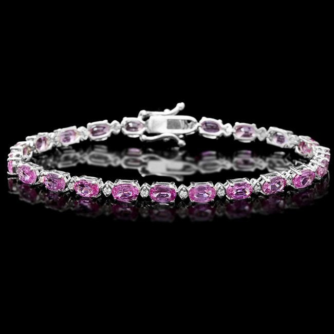 14k Gold 11ct Sapphire .35ct Diamond Bracelet: Retail: $14,300.00 ****** 14k Gold 11ct Sapphire .35ct Diamond Bracelet ****** Metal: 14k Solid White Gold / Size: 7.5 / Total Item Weight: 9.0 grams / Country Made: United States / / Main Stone: Sapp