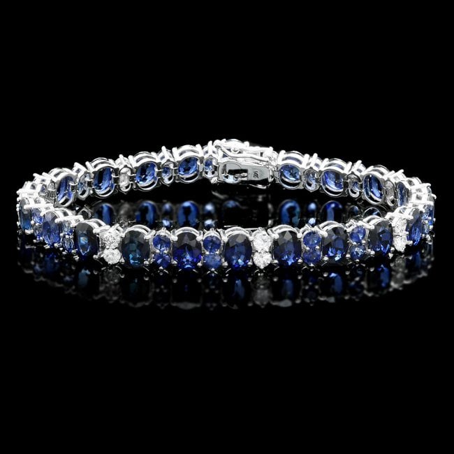 14k Gold 23ct Sapphire 1.60ct Diamond Bracelet: Retail: $18,500.00 ****** 14k Gold 23ct Sapphire 1.60ct Diamond Bracelet ****** Metal: 14k Solid White Gold / Size: 7.5 / Total Item Weight: 18.5 grams / Country Made: United States / / Main Stone: Sa