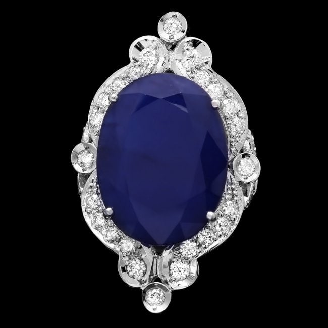 14k Gold 19.15ct Sapphire 1.30ct Diamond Ring: Retail: $14,670.00 ****** 14k Gold 19.15ct Sapphire 1.30ct Diamond Ring ****** Metal: 14k Solid White Gold / Size: 7.25 / Total Item Weight: 12.5 grams / Country Made: United States / / Main Stone: Sa