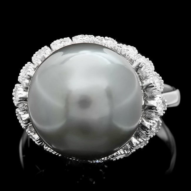 14k White Gold 14mm Pearl 0.70ct Diamond Ring (1 of 4)