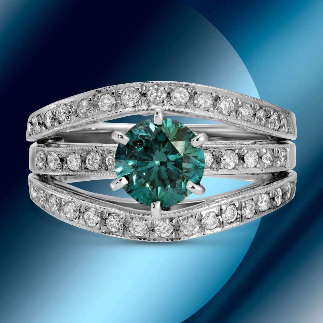 14K Gold 1.68cts Diamond Ring: Retail: $17,310*****14K Gold Diamond Ring*****Metal: 14K White Gold/ Total Wt.: 7.0g / Country Made US// Main Stone: Natural Diamonds / Carat Total Wt.: 1.22cts / Treatment: Color Enhanced / Color: no