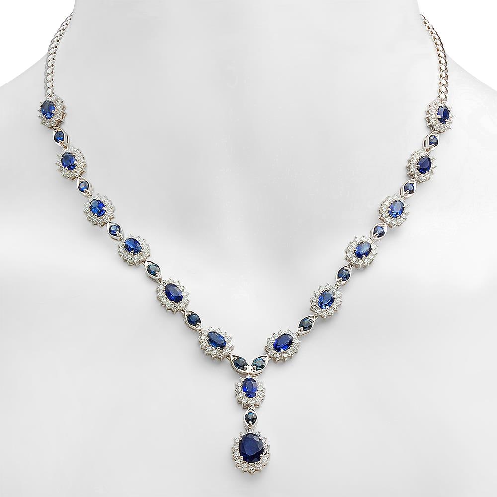 18K Gold 12.30ct Sapphire 5.25ct Diamond Necklace (1 of 5)