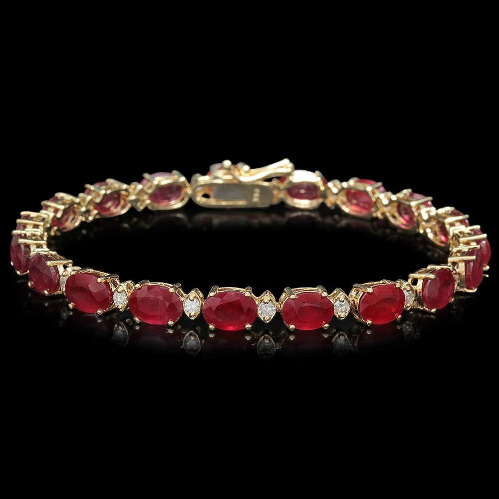 14K Gold 21.32ct Ruby 0.70ct Diamond Bracelet: Retail: $10,230.00 ****** 14K Gold 21.32ct Ruby 0.70ct Diamond Bracelet ****** Metal: 14K Solid Gold / Total Item Weight: 11.8 grams / Country Made: United States / / Main Stone: Ruby / Color: Red / C
