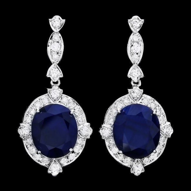 14k Gold 21ct Sapphire 1.90ct Diamond Earrings: Retail: $12,400.00 ****** 14k Gold 21ct Sapphire 1.90ct Diamond Earrings ****** Metal: 14k Solid White Gold / Total Item Weight: 13.0 grams / Country Made: United States / / Main Stone: Sapphire / Col