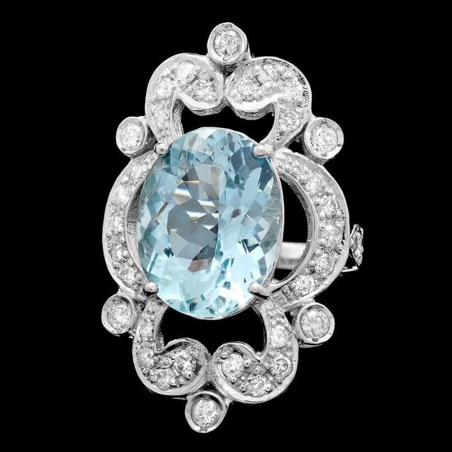 14k Gold 7.00ct Aquamarine 1.15ct Diamond Ring: Retail: $13,650.00 ****** 14k Gold 7.00ct Aquamarine 1.15ct Diamond Ring ****** Metal: 14k Solid White Gold / Size: 6.75 / Total Item Weight: 10.0 grams / Country Made: United States / / Main Stone: A