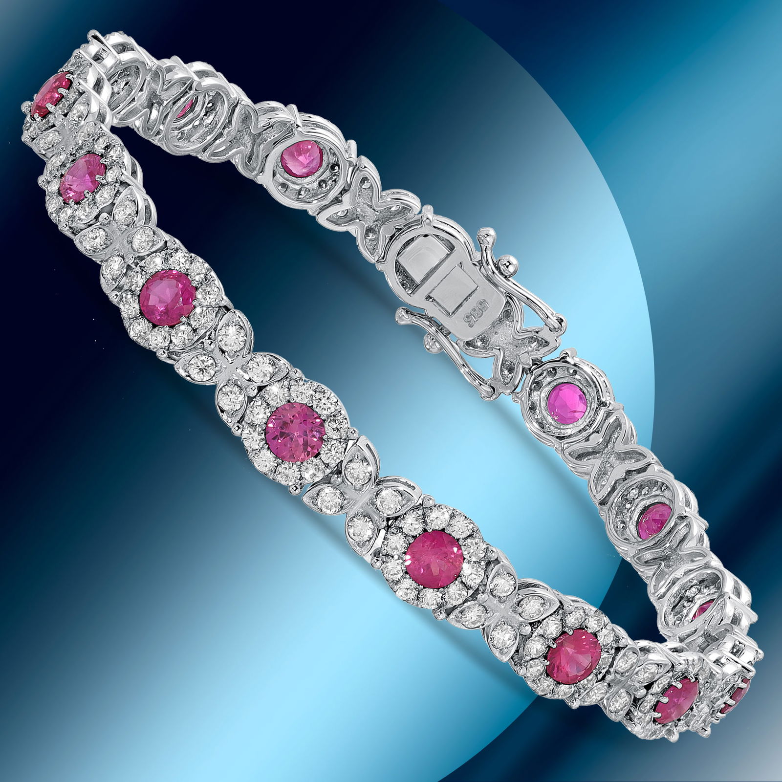 14K Gold 3.30cts Ruby & 4.20cts Diamond Bracelet: Retail: $26,255***** 14K Gold 3.30cts Ruby & 4.20cts Diamond Bracelet****** Metal: 14K White Gold/ Total Wt.: 13.4g/ Country Made USA// Main Stone: Ruby/ Carat Total Wt: 3.30cts / Treatment: Natural/