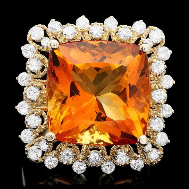 14k Gold 12.00ct Citrine 1.00ct Diamond Ring: Retail: $7,890.00 ****** 14k Gold 12.00ct Citrine 1.00ct Diamond Ring ****** Metal: 14k Solid Yellow Gold / Size: 6.75 / Total Item Weight: 7.5 grams / Country Made: United States / / Main Stone: Citr