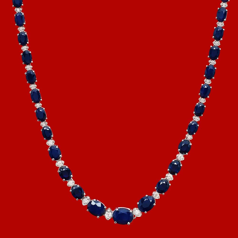 14k Gold 30.19ct Sapphire 1.25ct Diamond Necklace: Retail: $16,600.00 ****** 14k Gold 2.94ct Sapphire 1.34ct Diamond Earrings ****** Metal: 14k Solid White Gold / Total Item Weight: 20.6 grams / Country Made: United States / / Main Stone: Sapphire / C