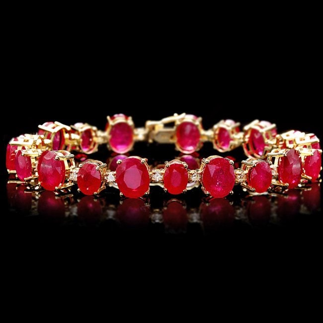 14k Gold 55.00ct Ruby 1.35ct Diamond Bracelet (1 of 6)