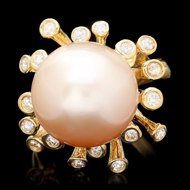14k Yellow Gold 15mm Pearl 0.80ct Diamond Ring (1 of 5)