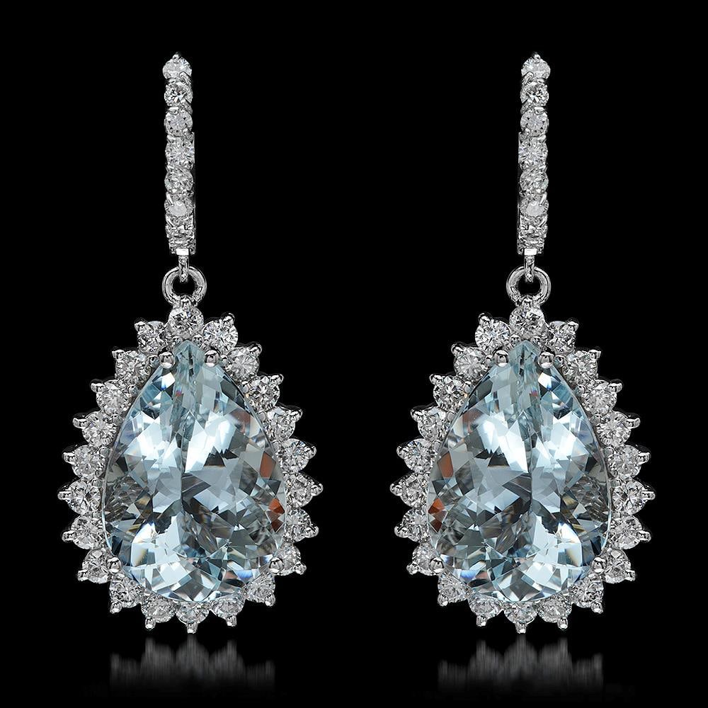 14K Gold 21.62ct Aquamarine 3.40ct Diamond Earrings: Retail: $26,720.00****** 14K Gold Aquamarine & Diamond Earrings ****** Metal: 14K Solid Gold / Total Item Weight: 17.3 grams / Country Made: United States / / Main Stone: Aquamarine / Color: Light Blu