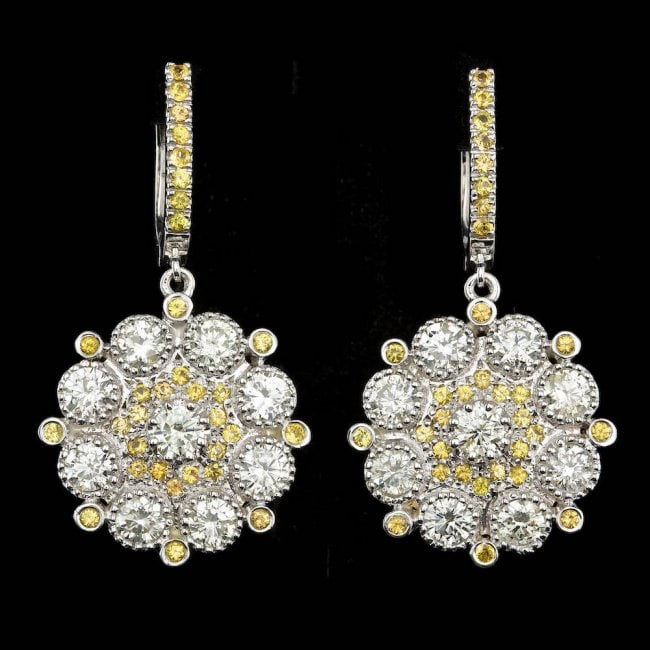 14k Gold 4.75ct Diamond 1.50ct Sapphire Earrings: Retail: $36,800.00 ****** 14k Gold 4.75ct Diamond 1.50ct Sapphire Earrings ****** Metal: 14k Solid White Gold / Total Item Weight: 14.5 grams / Country Made: United States / / Main Stone: Diamond / Co