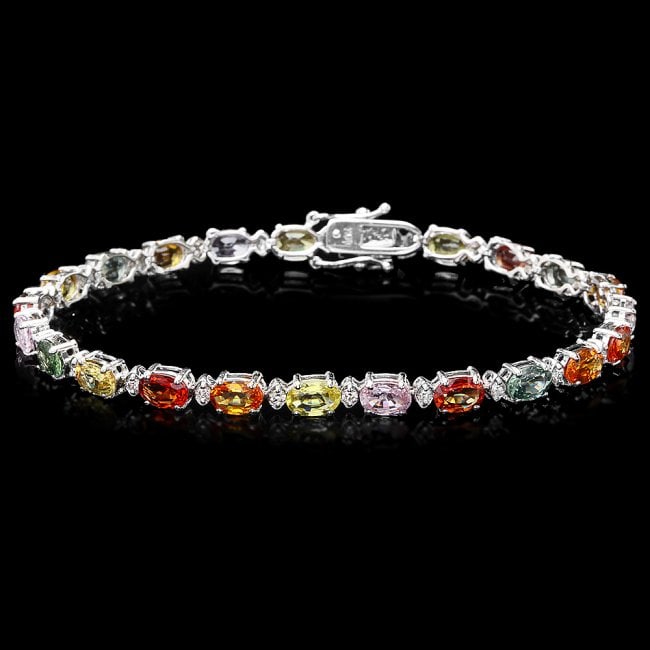 14k Gold 12.17ct Sapphire 0.52ct Diamond Bracelet: Retail: $7,500.00 ****** 14k Gold 12.17ct Sapphire 0.52ct Diamond Bracelet ****** Metal: 14k Solid White Gold / Size: 7.5 / Total Item Weight: 9.4 grams / Country Made: United States / / Main Stone: S