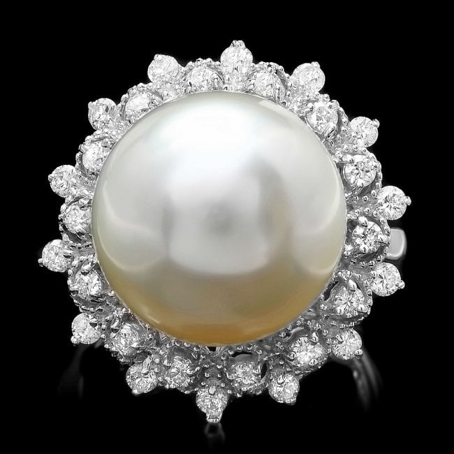 14k Gold 14 X 14mm Pearl 0.60ct Diamond Ring (1 of 4)