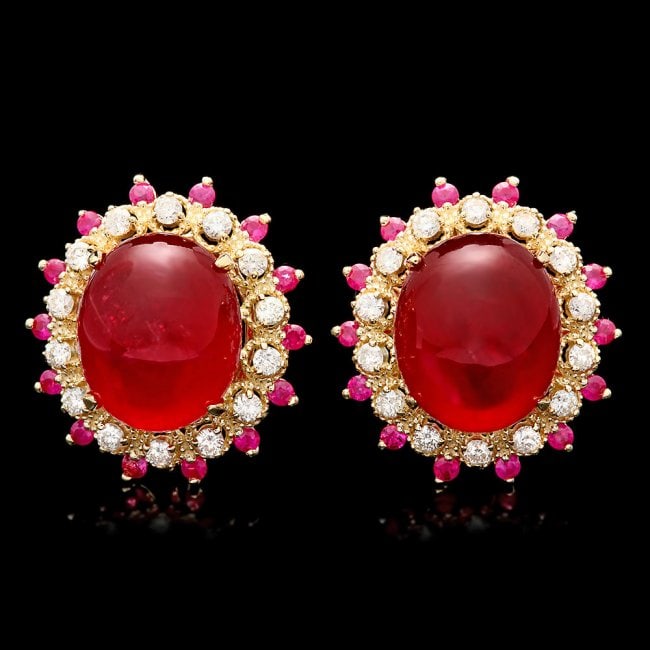 14k Gold 22.7ct Ruby 0.80ct Diamond Earrings: Retail: $10,700.00 ****** 14k Gold 22.7ct Ruby 0.80ct Diamond Earrings ****** Metal: 14k Solid Yellow Gold / Total Item Weight: 10.5 grams / Country Made: United States / / Main Stone: Ruby / Color: R
