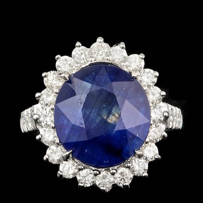 14k Gold 9.50ct Sapphire 1.35ct Diamond Ring: Retail: $13,000.00 ****** 14k Gold 9.50ct Sapphire 1.35ct Diamond Ring ****** Metal: 14k Solid White Gold / Size: 6.75 / Total Item Weight: 8.0 grams / Country Made: United States / / Main Stone: Sapp