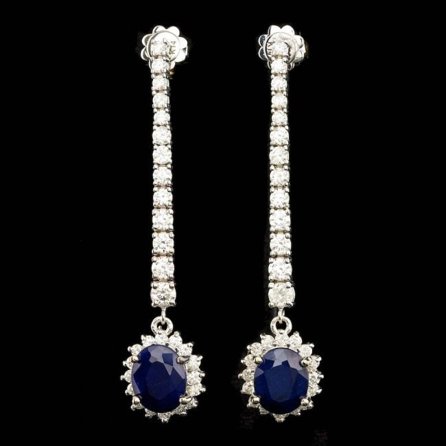 14k Gold 6.00ct Sapphire 2.90ct Diamond Earrings: Retail: $17,800.00 ****** 14k Gold 6.00ct Sapphire 2.90ct Diamond Earrings ****** Metal: 14k Solid White Gold / Total Item Weight: 9.2 grams / Country Made: United States / / Main Stone: Sapphire / Co