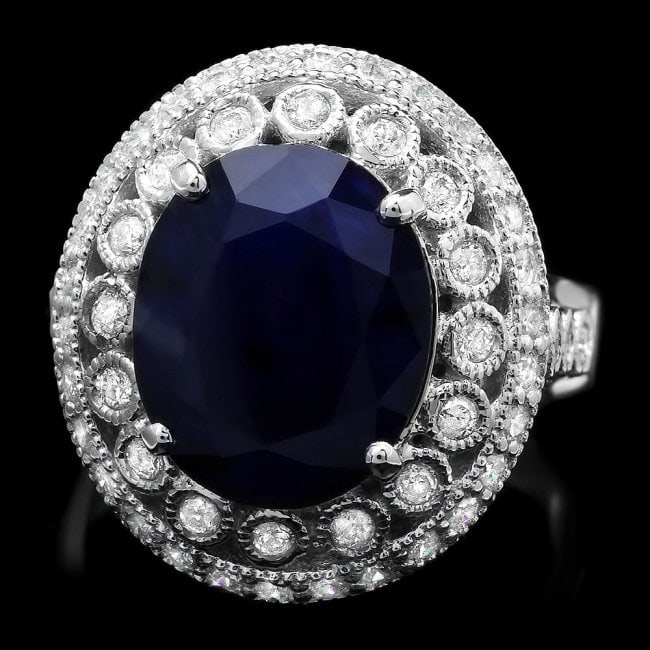 14k Gold 5.20ct Sapphire 0.85ct Diamond Ring: Retail: $7,800.00 ****** 14k Gold 5.20ct Sapphire 0.85ct Diamond Ring ****** Metal: 14k Solid White Gold / Size: 7.25 / Total Item Weight: 8.7 grams / Country Made: United States / / Main Stone: Sapph