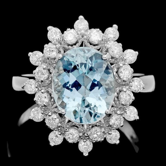 14k Gold 2.70ct Aquamarine 0.75ct Diamond Ring: Retail: $5,800.00 ****** 14k Gold 2.70ct Aquamarine 0.75ct Diamond Ring ****** Metal: 14k Solid White Gold / Size: 6.75 / Total Item Weight: 4.0 grams / Country Made: United States / / Main Stone: Aqu