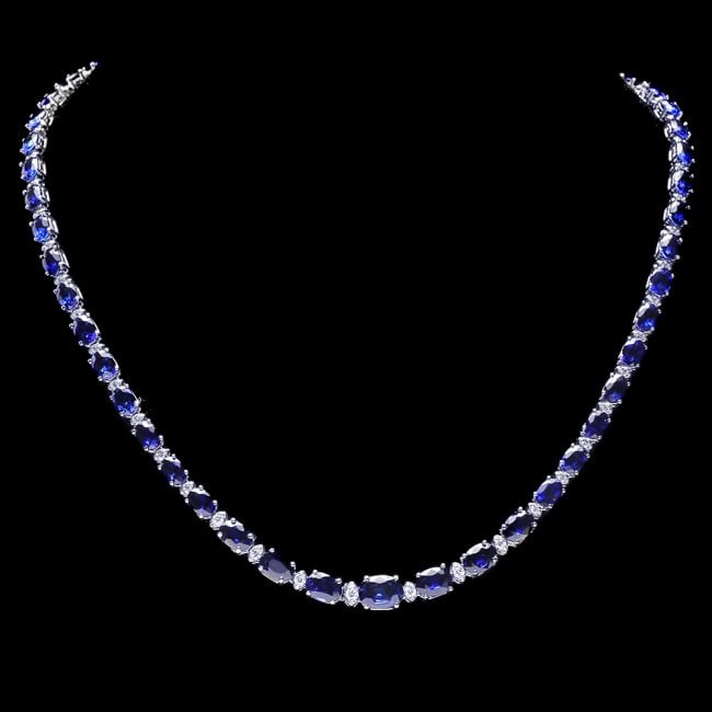14k Gold 30ct Sapphire 1.10ct Diamond Necklace: Retail: $22,600.00 ****** 14k Gold 30ct Sapphire 1.10ct Diamond Necklace ****** Metal: 14k Solid White Gold / Size: 17 / Total Item Weight: 21.0 grams / Country Made: United States / / Main Stone: Sap