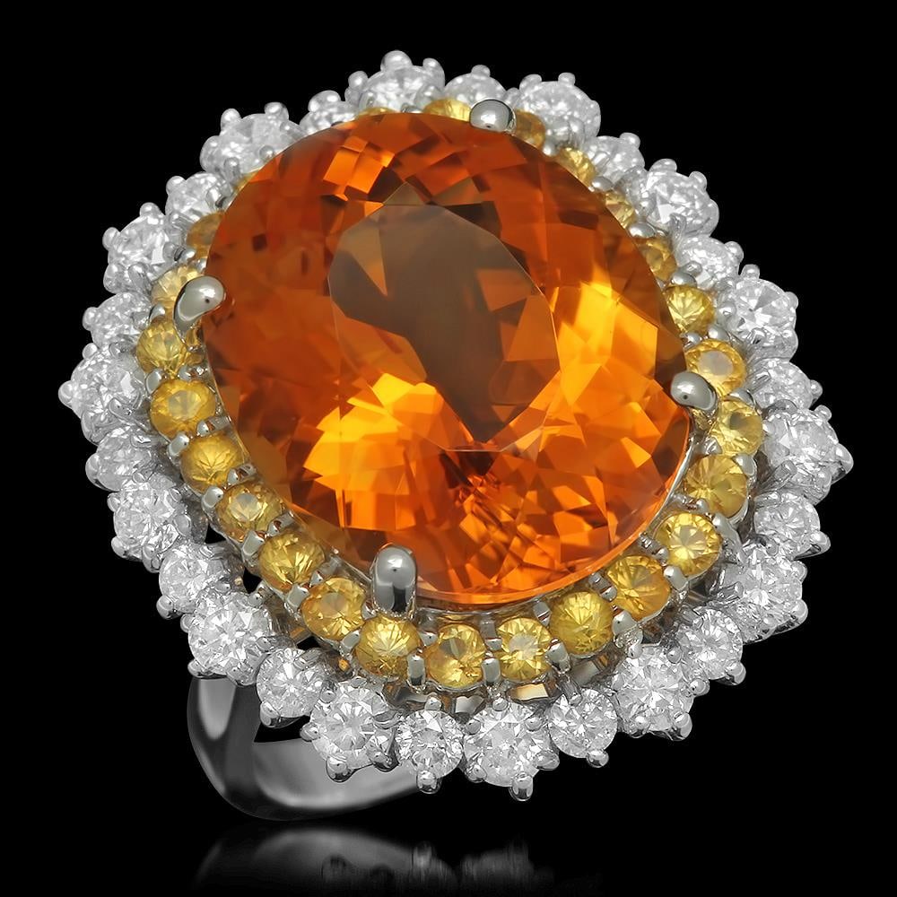 14K Gold 10.40ct Citrine 1.00ct Sapphire 1.39ct Diamond Ring (1 of 5)