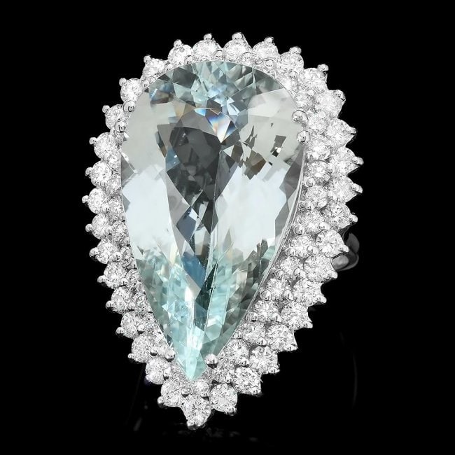14k Gold 20.00ct Aquamarine 3.00ct Diamond Ring: Retail: $24,800.00 ****** 14k Gold 20.00ct Aquamarine 3.00ct Diamond Ring ****** Metal: 14k Solid White Gold / Size: 8 / Total Item Weight: 15 grams / Country Made: United States / / Main Stone: Aquam