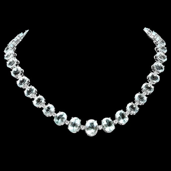 14k Gold 95ct Aquamarine 1.55ct Diamond Necklace: Retail: $42,800.00 ****** 14k Gold 95ct Aquamarine 1.55ct Diamond Necklace ****** Metal: 14k Solid White Gold / Size: 16 / Total Item Weight: 57.5 grams / Country Made: United States / / Main Stone: A