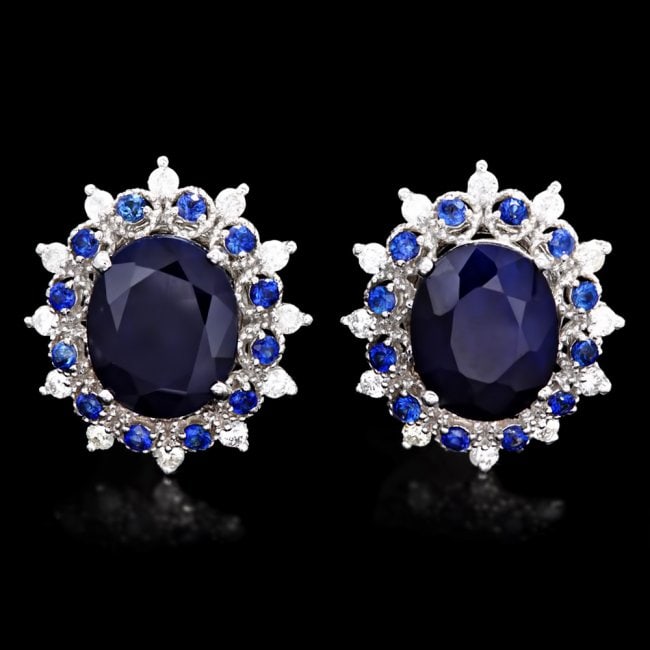 14k Gold 8ct Sapphire 0.70ct Diamond Earrings (1 of 5)