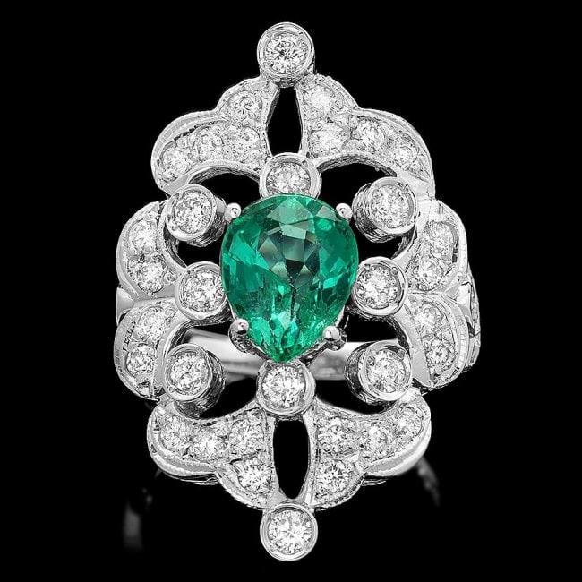14k White Gold 2.00ct Emerald 1.35ct Diamond Ring (1 of 5)