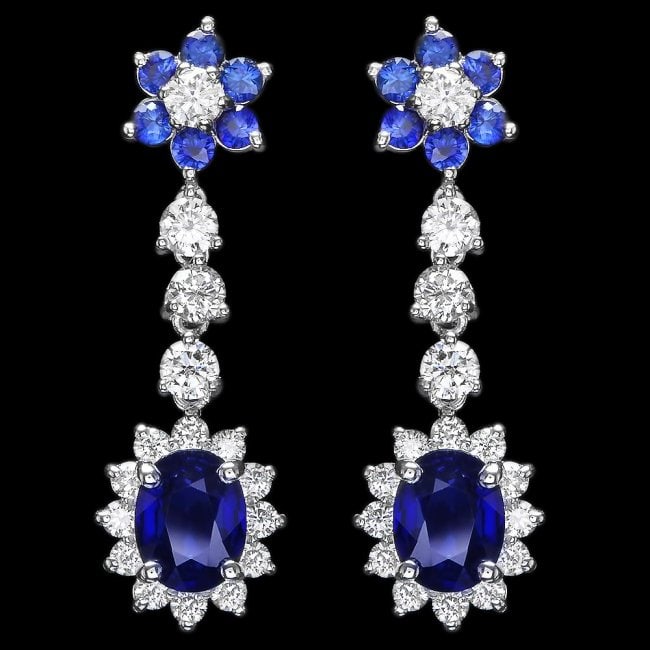 14k Gold 3.15ct Sapphire 2.00ct Diamond Earrings: Retail: $11,500.00 ****** 14k Gold 3.15ct Sapphire 2.00ct Diamond Earrings ****** Metal: 14k Solid White Gold / Total Item Weight: 5 grams / Country Made: United States / / Main Stone: Sapphire / Colo