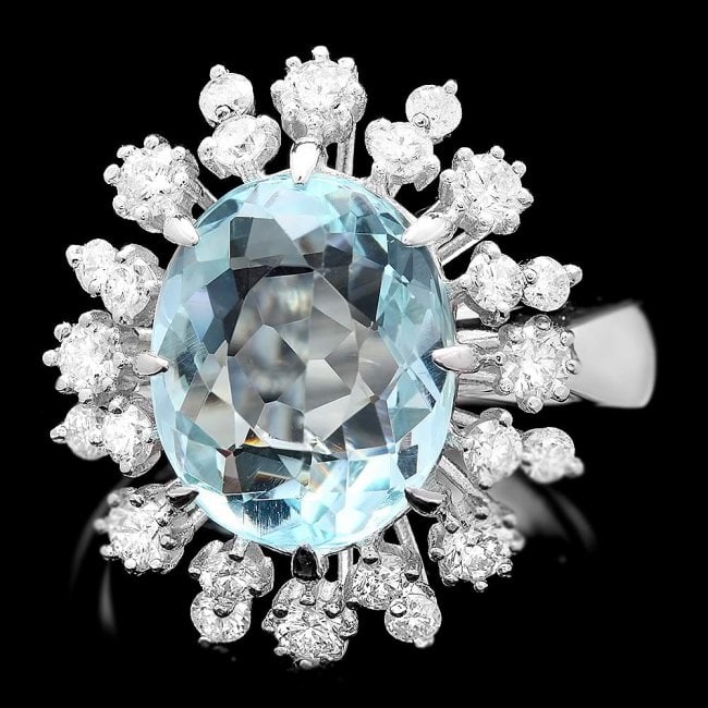 14k Gold 6.50ct Aquamarine 1.15ct Diamond Ring: Retail: $6,600.00 ****** 14k Gold 6.50ct Aquamarine 1.15ct Diamond Ring ****** Metal: 14k Solid White Gold / Size: 7.5 / Total Item Weight: 8.5 grams / Country Made: United States / / Main Stone: Aqua