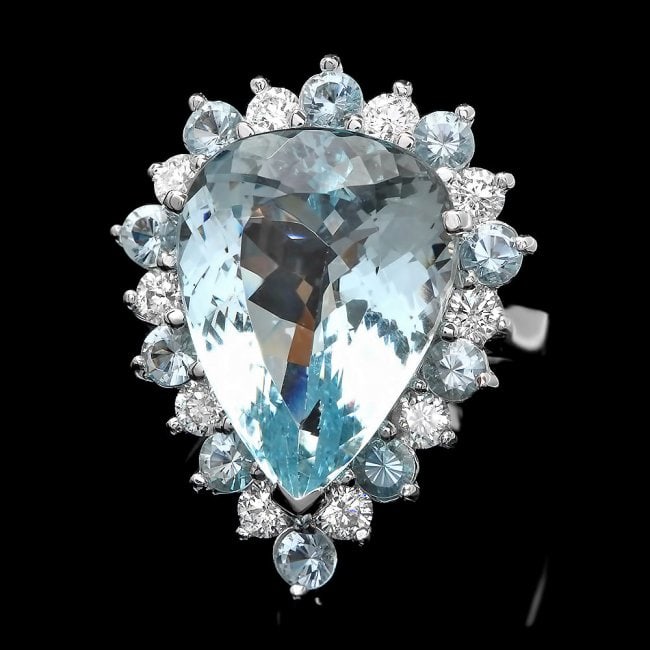 14k Gold 12ct Aquamarine 0.95ct Diamond Ring: Retail: $8,200.00 ****** 14k Gold 12ct Aquamarine 0.95ct Diamond Ring ****** Metal: 14k Solid White Gold / Size: 7 / Total Item Weight: 9.5 grams / Country Made: United States / / Main Stone: Aquamari