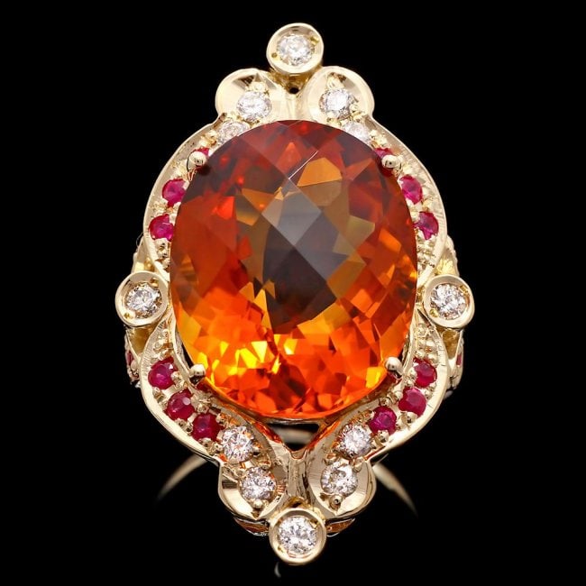 14k Gold 15.00ct Citrine 0.50ct Diamond Ring (1 of 4)