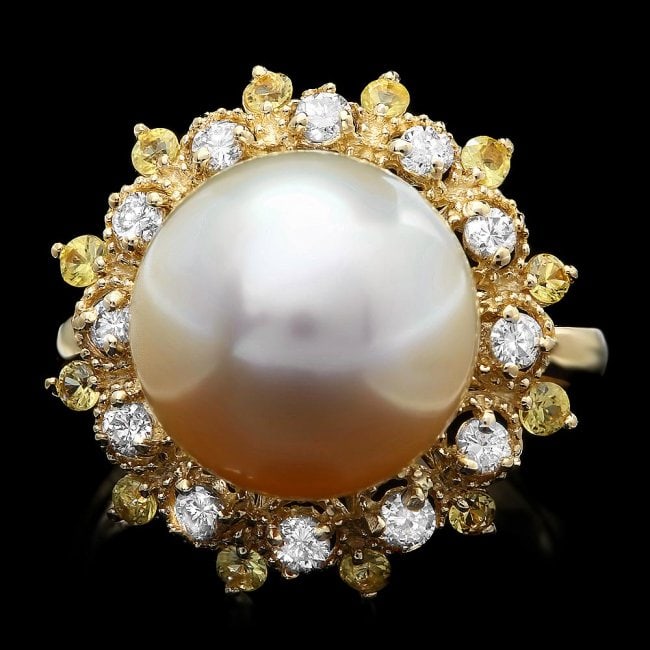 14k Gold 12 X 12mm Pearl 0.40ct Diamond Ring (1 of 4)