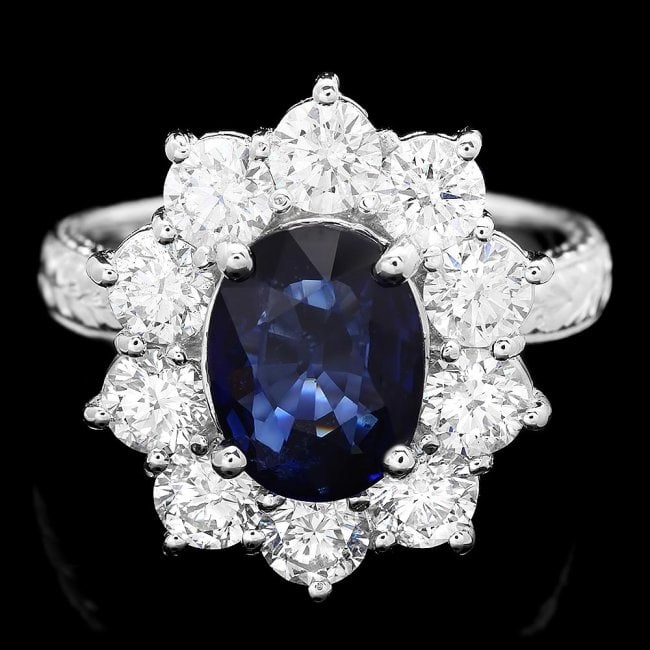 18k Gold 2.10ct Sapphire 2.10ct Diamond Ring (1 of 5)