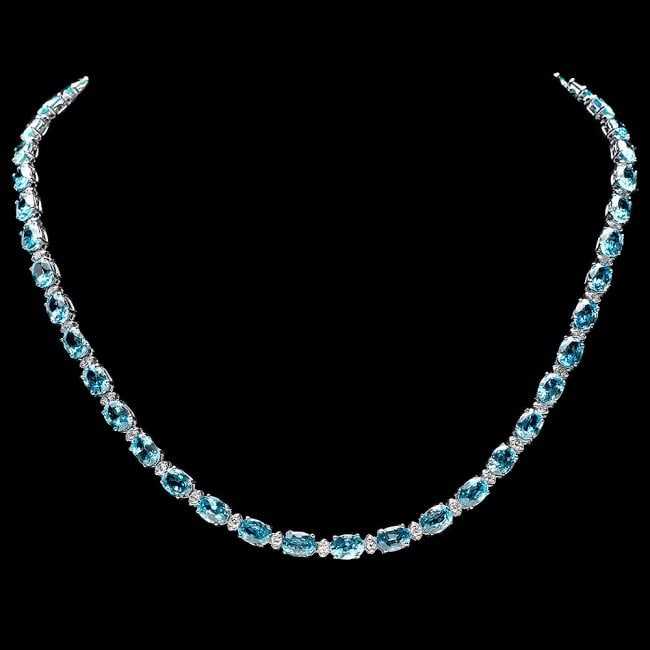 14k Gold 54ct Zircon 1.80ct Diamond Necklace: Retail: $21,850.00 ****** 14k Gold 54ct Zircon 1.80ct Diamond Necklace ****** Metal: 14k Solid White Gold / Size: 17.5 / Total Item Weight: 28.0 grams / Country Made: United States / / Main Stone: Zir