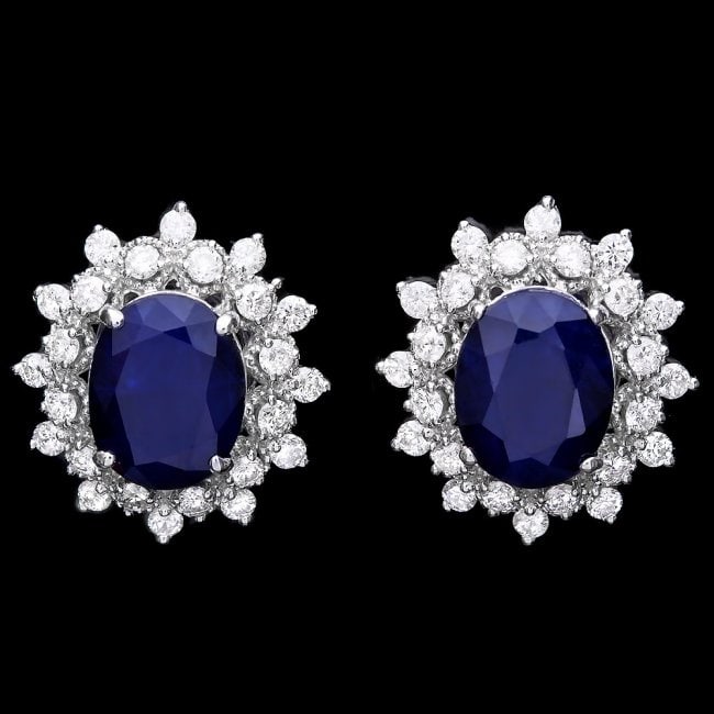14k Gold 7ct Sapphire 1.25ct Diamond Earrings (1 of 5)