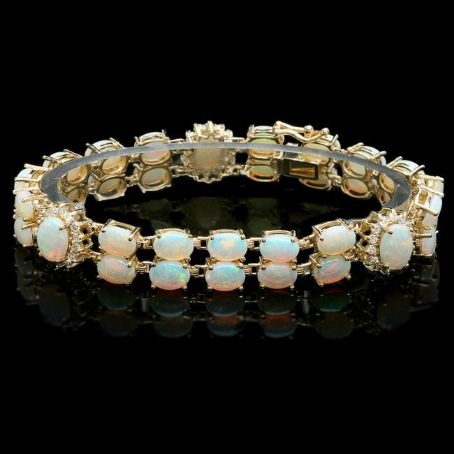 14k Yellow Gold 18ct Opal 1.10ct Diamond Bracelet (1 of 6)