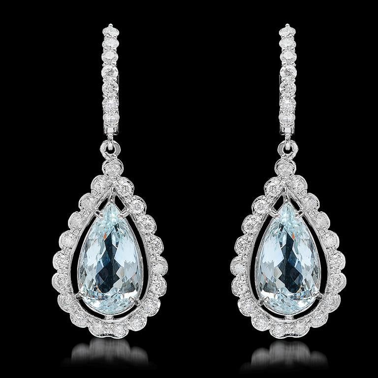 14k Gold 7.68ct Aquamarine 1.65ct Diamond Earrings (1 of 3)