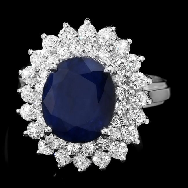 14k Gold 4.00ct Sapphire 1.70ct Diamond Ring: Retail: $8,300.00 ****** 14k Gold 4.00ct Sapphire 1.70ct Diamond Ring ****** Metal: 14k Solid White Gold / Size: 7.5 / Total Item Weight: 6.5 grams / Country Made: United States / / Main Stone: Sapphi