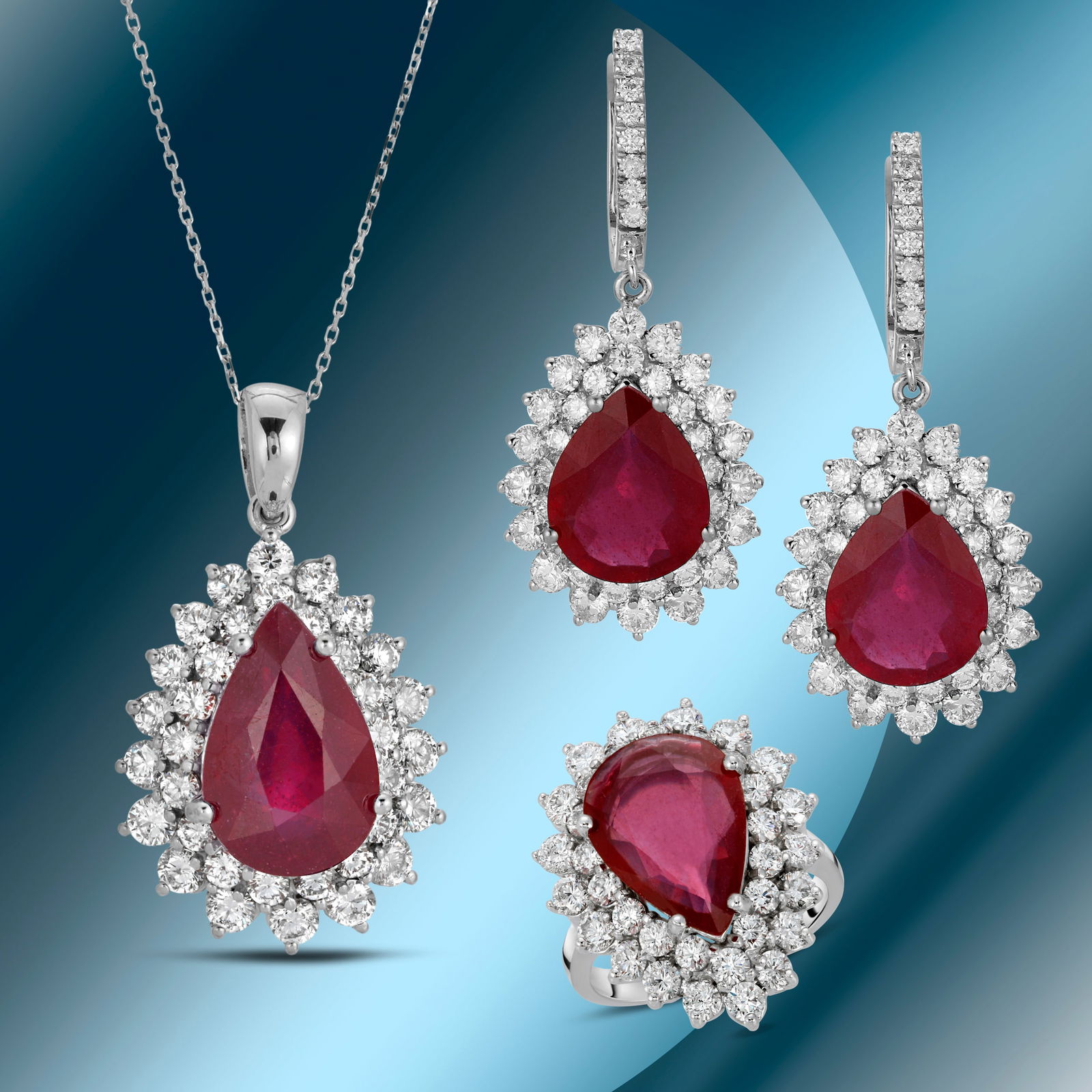 14K Gold Ruby & Diamond Ring, Earrings and Pendant Set (1 of 2)