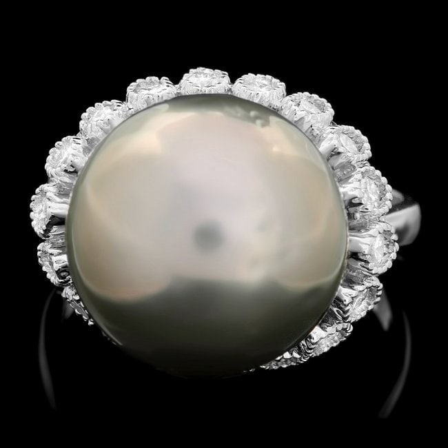 14k White Gold 14mm Pearl 0.70ct Diamond Ring: Retail: $8,300.00 ****** 14k White Gold 14mm Pearl 0.70ct Diamond Ring ****** Metal: 14k Solid White Gold / Total Item Weight: 10.0 grams / Country Made: United States / / Main Stone: Pearl / Color: S